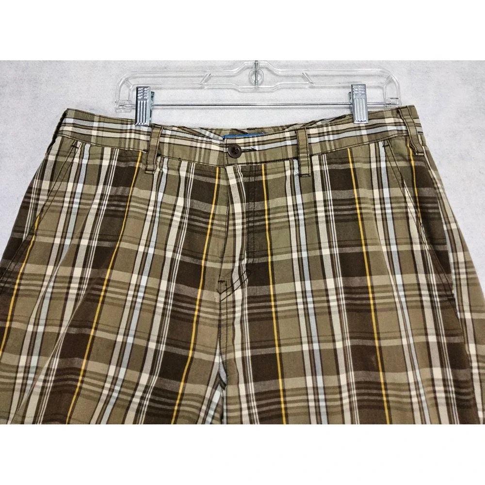 Croft & Barrow Shorts Mens 32 Classic Casual Brown Plaid‎ Beige 100% Cotton